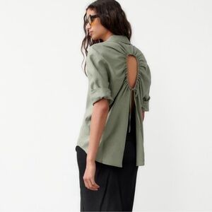 Zara Olive Linen Open-Back Top S